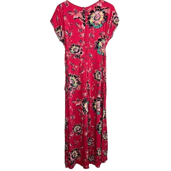 FREE PEOPLE | Red Floral Jumpsuit Rona Printed Wide Leg Lace Up - Picture 4 of 7